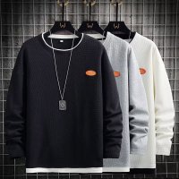 Three Sons华夫格圆领长袖卫衣男秋季新款港风宽松大码时尚潮流