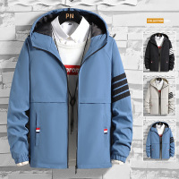 Three Sons22秋季新款连帽夹克男士韩版大码条纹夹克衫男装上衣