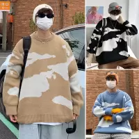 Three Sons秋冬季男女黑白潮流街头撞色慵懒风粗毛线针织毛衣中