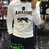 Brookings韩版潮流男2022秋冬新款刺绣亮片豹子长袖T恤加绒修身