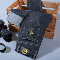 Brookings2022秋冬季洗水欧货刺绣牛仔裤男修身小直筒弹力休闲牛