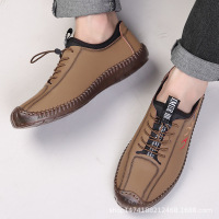 Jusen Shayu男鞋2022年秋季新款休闲皮鞋男牛皮手工缝线牛筋底户