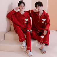 DBMG情侣新婚睡衣秋冬长袖开衫翻领休闲宽松大码家居服套装可外