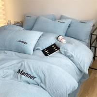 Ceba冬季牛奶绒四件套双面加绒被套水晶绒床单华夫格法兰绒三件