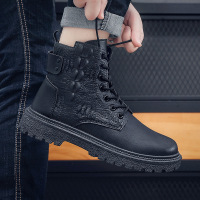 Ceen Bulled2022秋季新款高帮马丁靴鳄鱼纹系带潮流男靴皮面防水