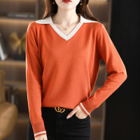 Ceen Bulledpolo领拼色针织衫女早秋新款翻领丝光棉毛衣女洋气撞