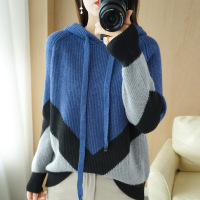 Ceen Bulled女式卫衣帽衫拼接撞色2022新款连帽领针织衫几何撞色