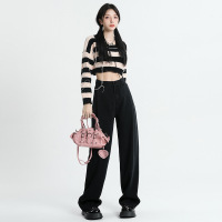 Ceen Bulled黑色高腰垂感拖地牛仔裤女2022秋冬宽松显瘦直筒阔腿