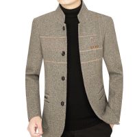 新款秋冬毛呢外套男中年男士上衣加厚爸爸装冬装洋气大衣夹克