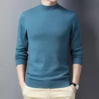 春秋新款男式羊毛衫半高领薄款休闲纯色时尚休闲男毛衣