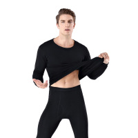 Brookings加绒保暖男士内衣两件套 加厚圆领透气秋衣秋裤 防寒保