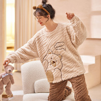 Brookings冬季厚款女士家居服 可爱女士家居服套装 圆领加绒睡衣