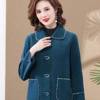 妈妈装秋冬中长款呢子大衣中年女洋气毛呢外套中老年秋装高贵风
