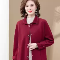 洋气妈妈秋装红色本命年毛呢大衣中老年女装双面呢外套喜婆婆礼