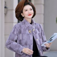 中年仿貂绒外套女新款妈妈装大衣短款中老年女装衣服洋气婆婆装