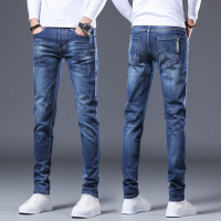 Ceba青年男士磨白猫须弹力丝光棉牛仔裤男装百搭秋冬厚款修身小