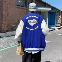 Brookings联名刺绣棒球服外套男士春秋季宽松潮牌美式毛呢pu皮夹