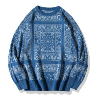 Brookings日系男女圆领腰果花毛衣宽松ins潮流套头针织衫休闲百