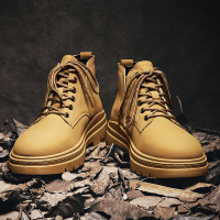 Ceba2022男鞋秋冬款马丁靴男款英伦风皮面短靴青少年中帮机车休