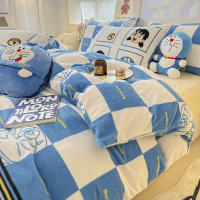 Three Sons哆啦A梦牛奶绒四件套小叮当珊瑚绒床单被套法兰绒床上
