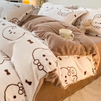 Three Sons冬季牛奶绒四件套ins卡通珊瑚绒被套南通法兰绒床单被