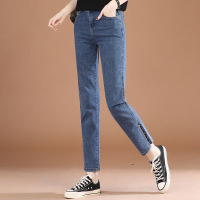 Brookings高腰直筒牛仔裤女士2022年春秋新款韩版柳钉开叉烟管长