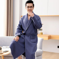 DBMG睡袍男士秋冬季睡衣夹层空气棉 浴袍夹棉中老年中长款家居服