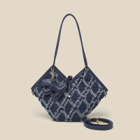 Three Sons牛仔托特包包包新款女2022年秋冬时尚复古毛须大容量