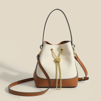 Three Sons小众设计简约水桶包时尚拼接质感手提包复古通勤纯色