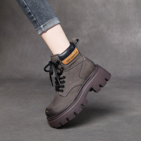 DBMG头层牛皮轻便厚底户外马丁靴女系带帅气松糕鞋2022秋冬靴子