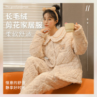 Ceba新款夹棉长毛绒剪花女士家居服套装 加厚外穿开衫可爱睡衣两