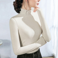 Ceba骆驼绒中领德绒打底衫女秋冬新款加绒加厚长袖T恤女保暖上衣