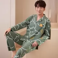 DBMG睡衣男秋冬款长袖开衫翻领全棉宽松卡通可爱熊家居服套装