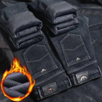 Brookings轻秋冬加绒加厚欧货洗水保暖牛仔裤男修身直筒弹力休闲