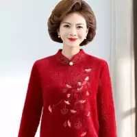 妈妈装新款仿貂毛毛线衣40岁中年加厚加绒上衣针织衫中老年女装