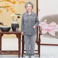 冬季法兰绒睡衣女中老年妈妈婆婆加厚保暖珊瑚绒家居服套装