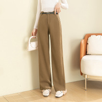 Brookings仿毛呢不规则宽松休闲裤女2022秋冬季新款高腰弹力加厚