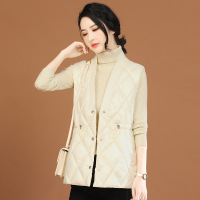 Brookings小香风V领收腰中长款棉马甲女2022冬装新款宽松百搭马