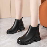 Jusen Shayu圆头大码女短靴新款厚底粗跟短筒靴羊毛保暖加绒棉靴