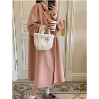 Three Sons2022新款冬季粉色大衣女中长款韩版简约通勤小个子宽