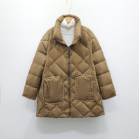 Three Sons2022女式简约菱格压线大口袋保暖韩版新款羽绒服中长