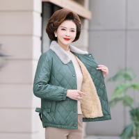 60岁中年女装外套新款女装中年人加绒菱形绗线妈妈装冬季