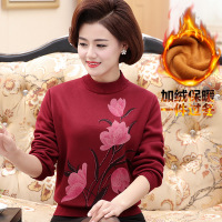 妈妈冬装半高领毛衣女中老年女装大码加绒加厚保暖打底衫老人衣