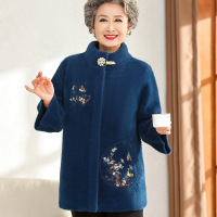 中老年女装冬款仿水貂绒大衣奶奶冬装外套2022新款中年人大衣外