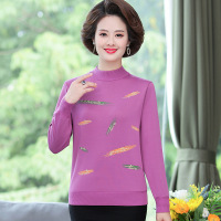 妈妈冬装半高领毛衣女中老年女装大码加绒加厚保暖打底衫老人衣