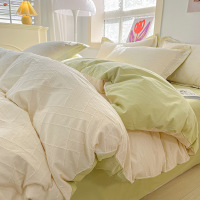 Three Sons提花华夫格四件套春季水洗全棉床单被罩40支床上三件