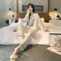 Ceba冰丝睡衣女春秋薄款缎面长袖长裤时尚两件套感丝绸家居服