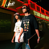 DBMG搞怪趣味小猫印花T恤2023夏季潮牌宽松短袖男上衣