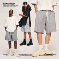 DBMG泡泡格条纹短裤2023夏季潮牌宽松街休闲头五分短裤男