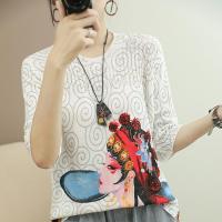 DBMG2023新款棉线短袖T恤夏季女复古彩色印花脸谱T恤上衣宽松针